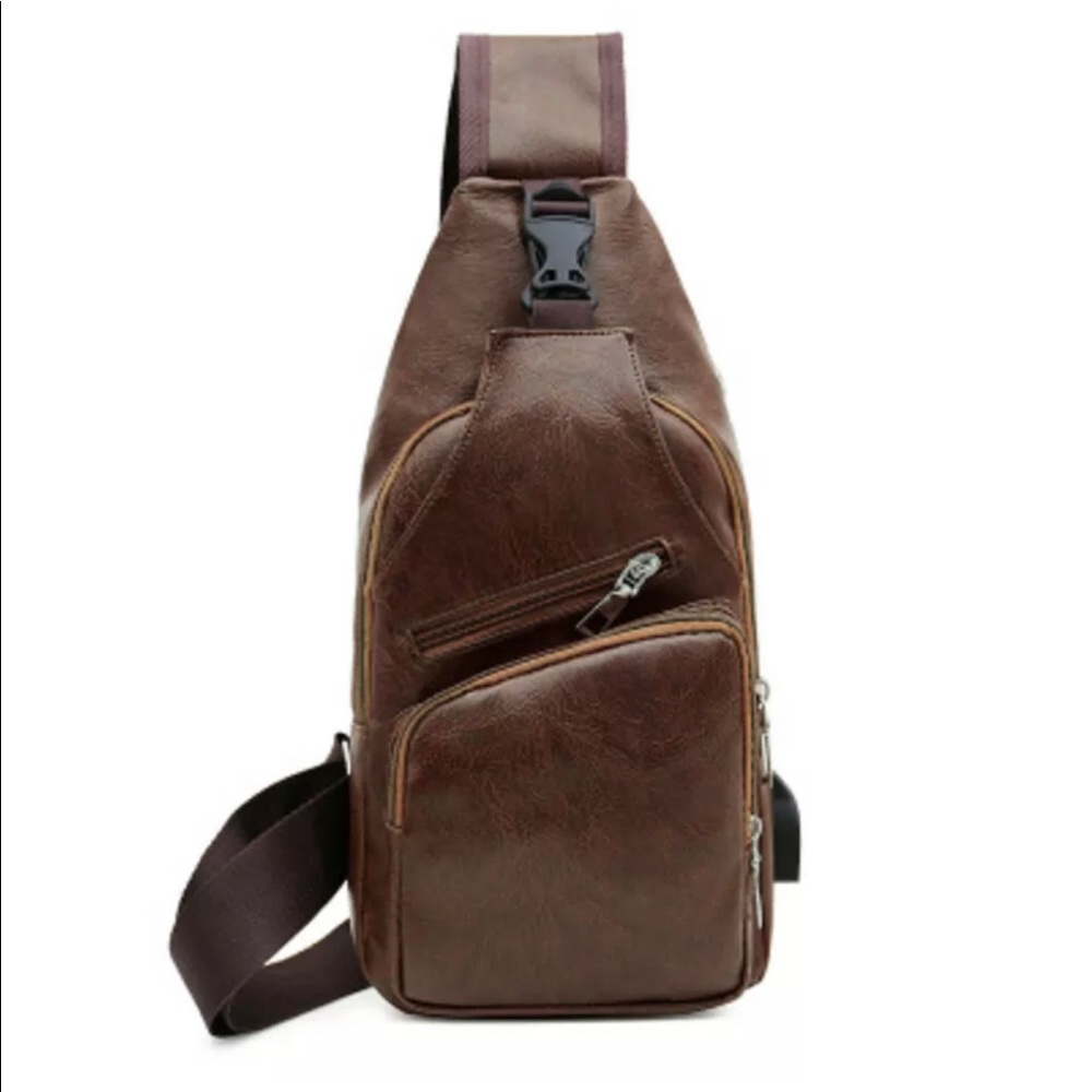 Unisex Leather Crossbody Shoulder Bag USB Charging